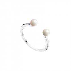Elsa Lee Paris sterling silver open ring with two white pearls 4mm
