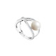 Elsa Lee Paris sterling silver ring, white pearl and clear Cubic Zirconia , cross pattern