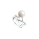 Elsa Lee Paris sterling silver open ring, with a cross pattern, a white pearl and Cubic Zirconia 