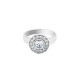 Elsa Lee Paris sterling silver ring, with one clear Cubic Zirconia centerpiece surrounded by smaller Cubic Zirconia