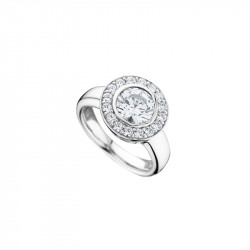 Elsa Lee Paris sterling silver ring, with one clear Cubic Zirconia centerpiece surrounded by smaller Cubic Zirconia