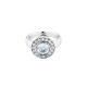 Elsa Lee Paris sterling silver ring, with one clear Cubic Zirconia centerpiece surrounded by smaller Cubic Zirconia
