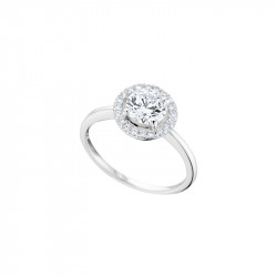 Elsa Lee Paris sterling silver ring with one round cut Cubic Zirconia centerpiece circled by a crown of cubics Zirconia