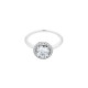 Elsa Lee Paris sterling silver ring with one round cut Cubic Zirconia centerpiece circled by a crown of cubics Zirconia