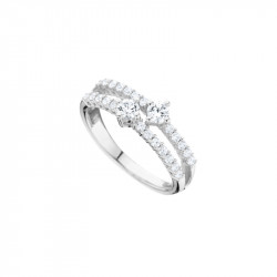 Elsa Lee Paris sterling silver ring, two rows covered in clear Cubic Zirconia, with two bigger Zirconia in the center