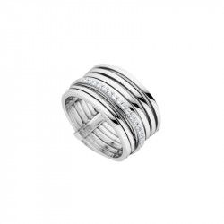 Elsa Lee Paris sterling silver ring, spiral pattern with one line covered with Cubic Zirconia