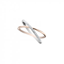 Elsa Lee Paris sterling silver ring, cross pattern, pink rhodium-plating and Cubic Zirconia