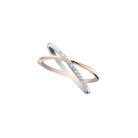 Elsa Lee Paris sterling silver ring, cross pattern, pink rhodium-plating and Cubic Zirconia