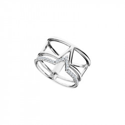 Elsa Lee Paris sterling silver wide ring, triangle pattern and clear Cubic Zirconia