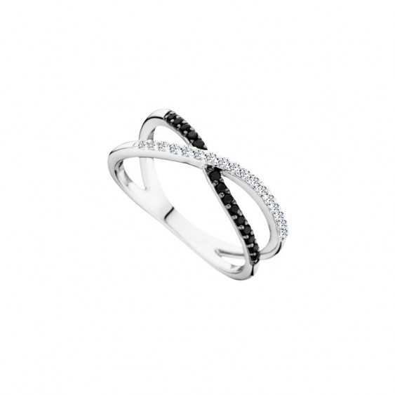 Bague Croix noire et blanche en argent 925 par Elsa Lee Paris 