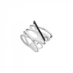 Bague double croix noire et blanche en argent 925 par Elsa Lee - Bague croix noir et blanc