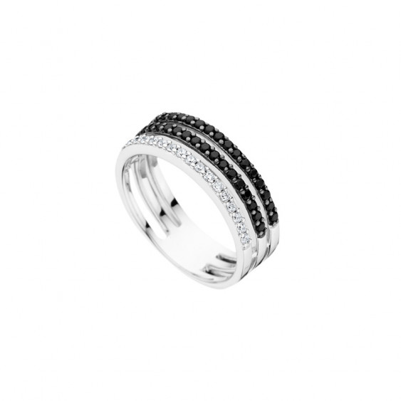 Elsa Lee Paris sterling silver ring with clear and black Cubic Zirconia