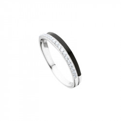 Elsa Lee Paris sterling silver ring, 2 lines with black enamel and Cubic Zirconia