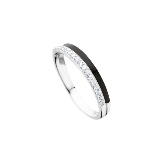 Bague Dahlia Elsa Lee Paris en Argent 925 - 2 rangs, émail noir et oxydes de Zirconium blancs