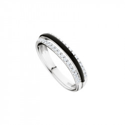 Elsa Lee Paris sterling silver ring with 3 lines, the middle one with black enamel and the other two with Cubic Zirconia