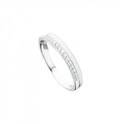 Elsa Lee Paris sterling silver ring, 2 lines with white enamel and Cubic Zirconia