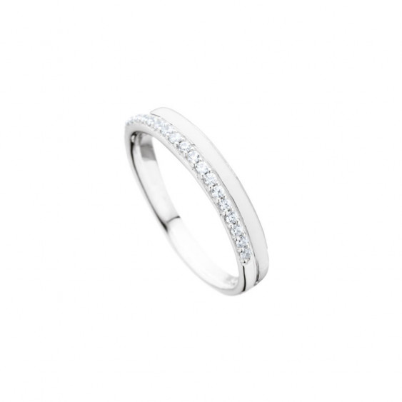 Bague Elsa Lee Paris en Argent 925 - 2 rangs, émail blanc et oxydes de Zirconium blancs