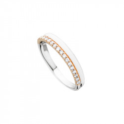 Elsa Lee Paris sterling silver ring, 2 lines with light pink enamel and Cubic Zirconia