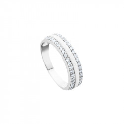 Elsa Lee Paris sterling silver ring with 3 lines, the middle one with white enamel and the other two with Cubic Zirconia