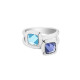 Elsa Lee Paris sterling silver ring with two stones, tanzanite and blue colors