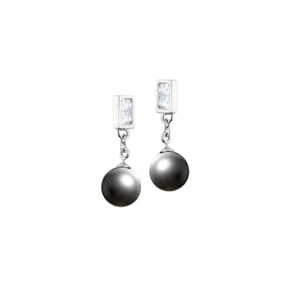 Boucles d'oreilles pendantes Elsa Lee Paris, en argent avec perles grises et oxydes de Zirconium