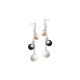 Elsa Lee Paris dangling sterling silver earrings with grey, white and gold pearls and Cubic Zirconia