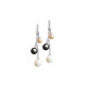 Elsa Lee Paris dangling sterling silver earrings with grey, white and gold pearls and Cubic Zirconia