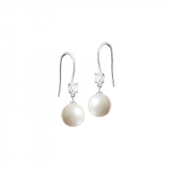 Boucles d'oreilles Elsa Lee Paris en argent 925, avec perles blanches, oxydes de Zirconium et fermeture brisure.