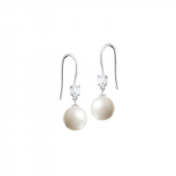 Elsa Lee Paris sterling silver easy to use earrings, with two white pearls and two Cubic Zirconia