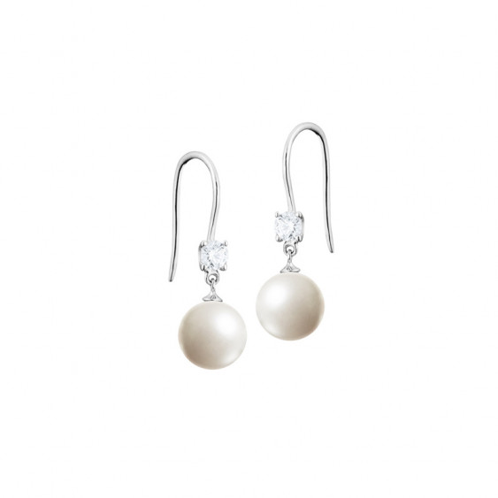 Boucles d'oreilles Elsa Lee Paris en argent 925, avec perles blanches, oxydes de Zirconium et fermeture brisure.