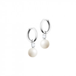 Boucles d'oreilles pendantes style créole Elsa Lee Paris, en argent 925 avec perles blanches et oxydes de Zirconium