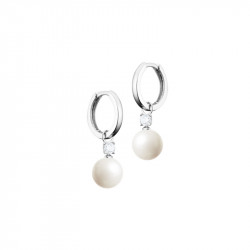 Elsa Lee Paris sterling silver hoop earrings, with two white pearls and two Cubic Zirconia