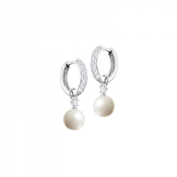 Boucles d'oreilles Elsa Lee Paris en argent style créoles avec perles et oxydes de Zirconium, monture précieuse