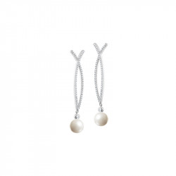 Boucles d'oreilles perles blanches pendantes en argent par Elsa Lee Paris - Boucles d'oreilles perle argent