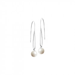 Boucles d'oreilles Elsa Lee Paris, monture rigide longue en argent 925 avec deux perles blanches 10mm