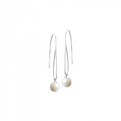 Elsa Lee Paris long sterling silver easy to use earrings, with two white pearls and two Cubic Zirconia