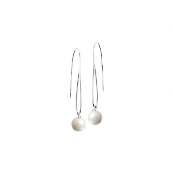 Boucles d'oreilles Elsa Lee Paris, monture rigide longue en argent 925 avec deux perles blanches 10mm