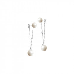 Elsa Lee Paris sterling silver dangling earrings with 4 white pearls 8mm and 10mm with 2 clear Cubic Zirconia