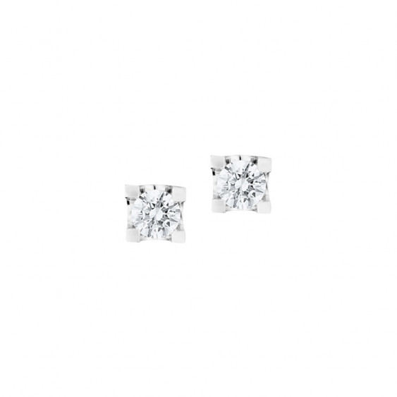 Boucles d'oreilles puces Elsa Lee Paris, collection Tradition, oxydes de Zirconium blancs taille brillants sertis griffe