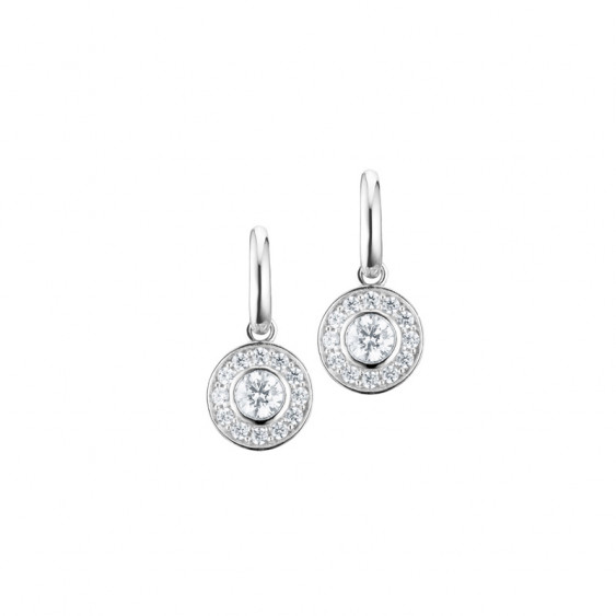 Boucles d'oreilles Elsa Lee Paris, collection tradition, en argent style créoles avec oxydes de Zirconium sertis clos