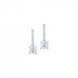 Elsa Lee Paris sterling silver earrings with two claws set princess cut clear Cubic Zirconia and diamond cut Cubic Zirconia on t