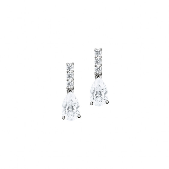 Elsa Lee Paris sterling silver earrings - two claws set pear-shaped clear Cubic Zirconia and six diamond cut Cubic Zirconia