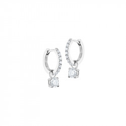 Boucles d'oreilles créoles Elsa Lee Paris, collection Tradition, pavage d'oxydes de Zirconium et pendant