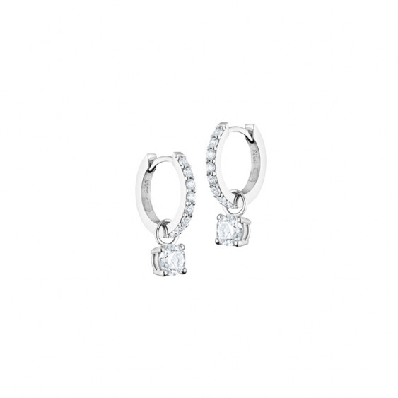 Boucles d'oreilles créoles Elsa Lee Paris, collection Tradition, pavage d'oxydes de Zirconium et pendant