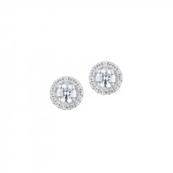 Boucles d'oreilles puces Elsa Lee Paris, forme cercles deux rangs d'oxydes de Zirconium blancs, en argent 925