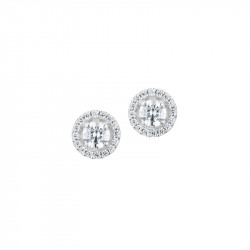 Elsa Lee Paris sterling silver studs earrings with two claws set diamond cut Cubic Zirconia surrounded by their crowns of Zircon