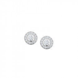 Elsa Lee Paris sterling silver earrings with 2 close set diamond cut Cubic Zirconia surrounded by their crowns of Zirconia