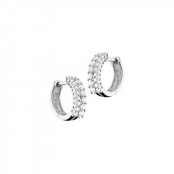 Elsa Lee Paris sterling silver earrings, hoop earrings covered by two lines of diamond cut clear Cubic Zirconia