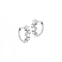 Elsa Lee Paris sterling silver earrings, hoop earrings covered by 5 diamond cut clear Cubic Zirconia each