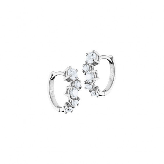 Elsa Lee Paris sterling silver earrings, hoop earrings covered by 5 diamond cut clear Cubic Zirconia each